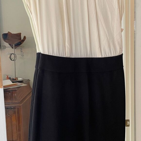 Halogen Dress Womens Beige Black Sleeveless Fitted Trim Sheath Size 4 - Picture 5 of 10